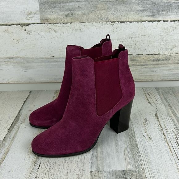 Michael Kors Lottie Women’s 10 Berry Suede Block Heel Ankle Boots New pull on - Picture 1 of 12